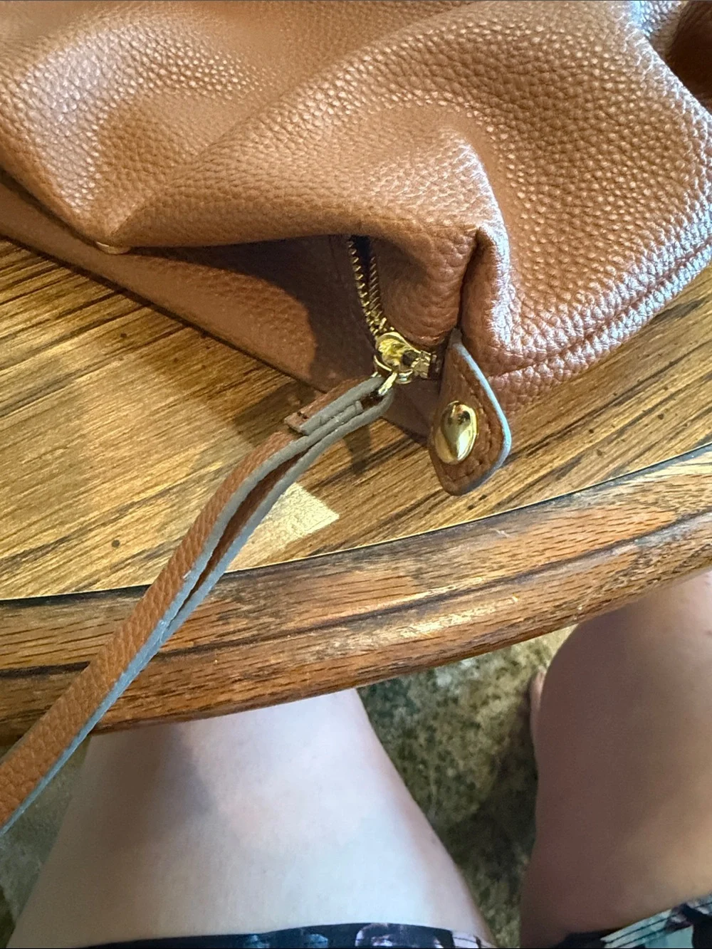 Steve Madden Brown Pebbled Leather Toiletry Pouch with Gold Hardware